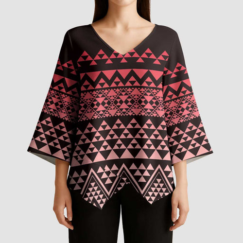 Maori Niho Taniwha Te Wheiao Kimono Sleeve Blouse Terracotta - Aussie Hoodie