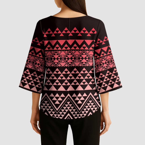 Maori Niho Taniwha Te Wheiao Kimono Sleeve Blouse Terracotta - Aussie Hoodie