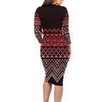 Maori Niho Taniwha Te Wheiao Long Sleeve Bodycon Dress Terracotta - Aussie Hoodie