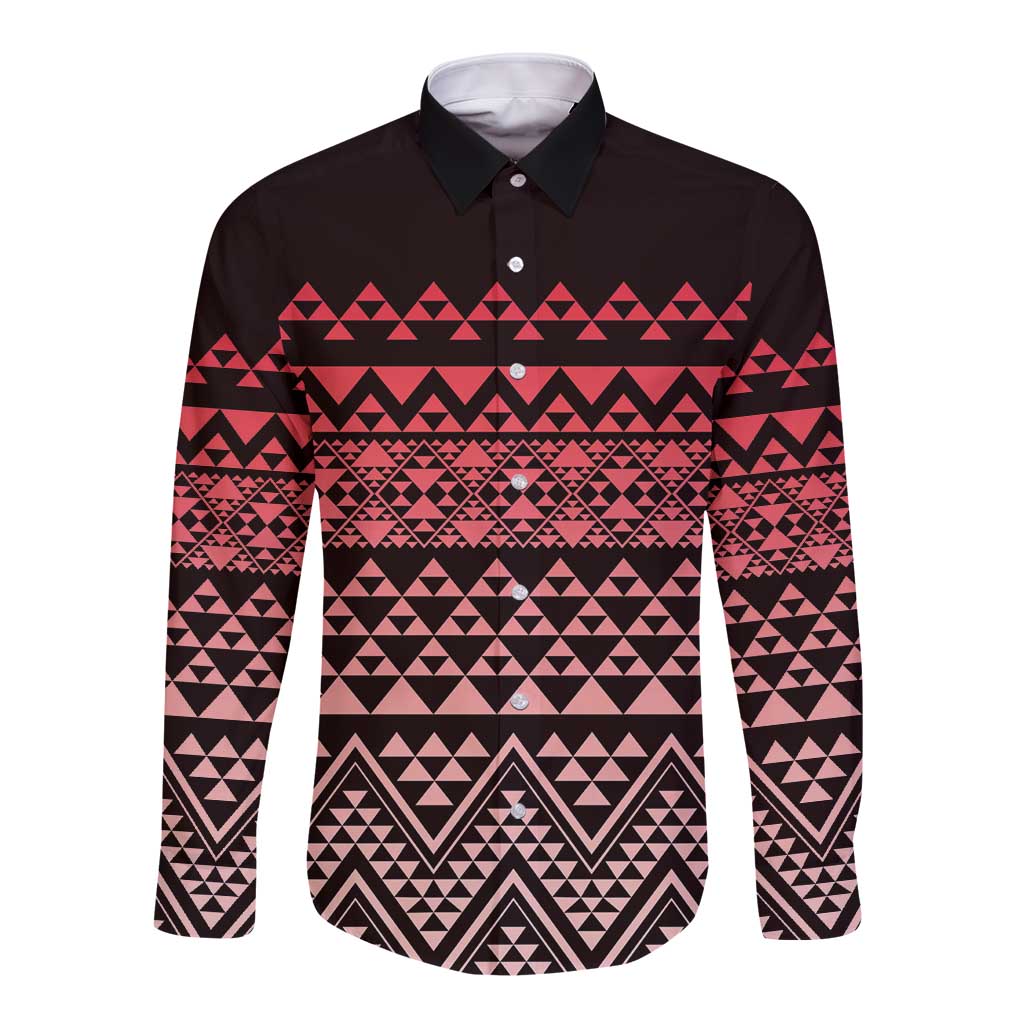 Maori Niho Taniwha Te Wheiao Long Sleeve Button Shirt Terracotta - Aussie Hoodie