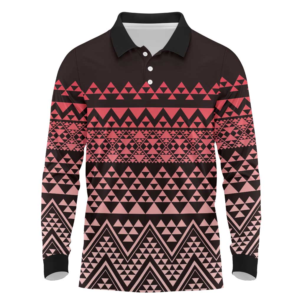 Maori Niho Taniwha Te Wheiao Long Sleeve Polo Shirt Terracotta - Aussie Hoodie