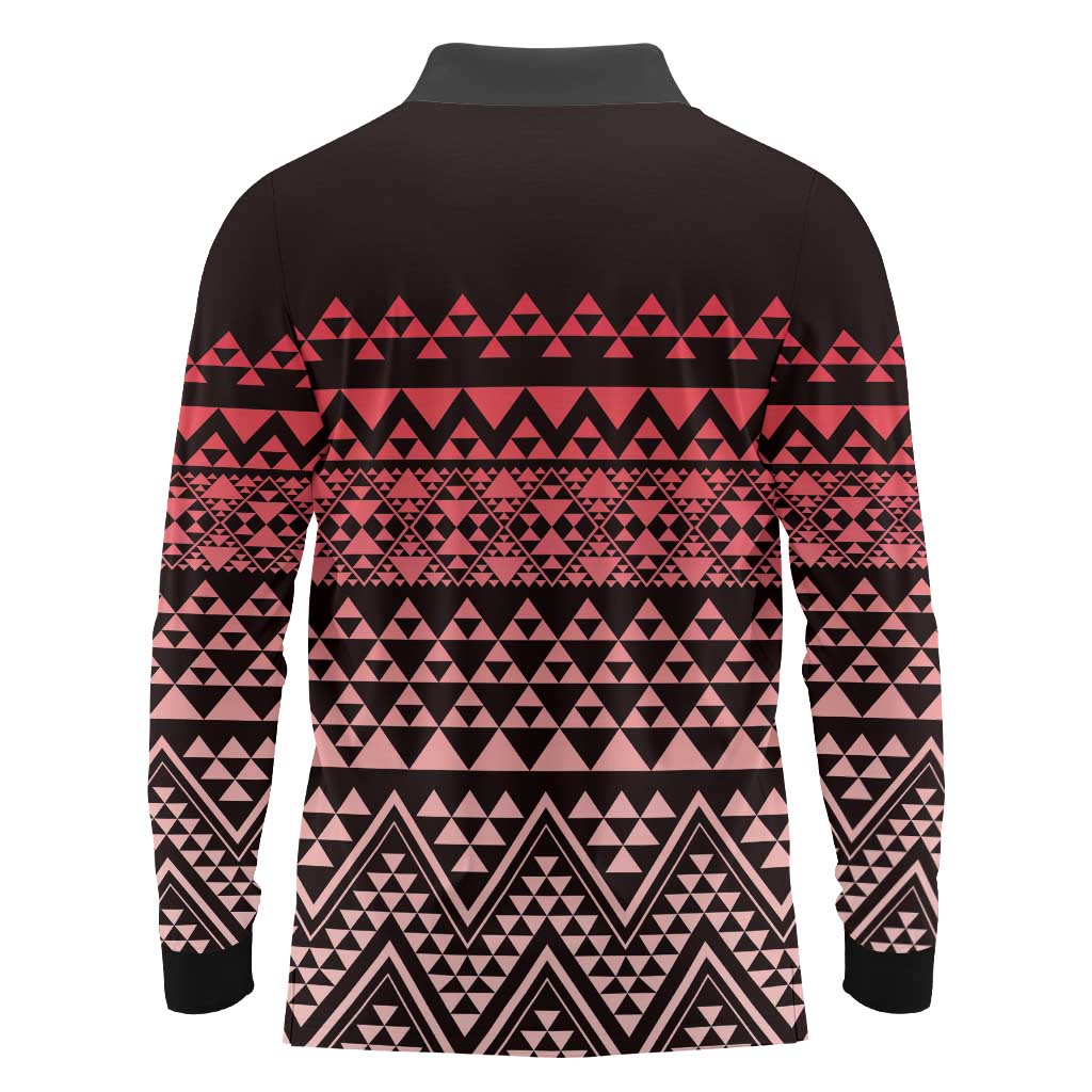 Maori Niho Taniwha Te Wheiao Long Sleeve Polo Shirt Terracotta - Aussie Hoodie