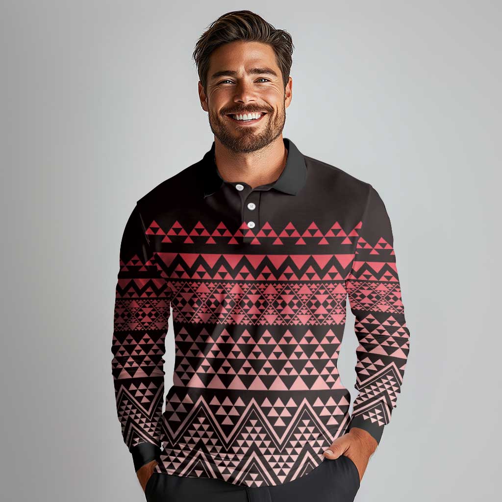 Maori Niho Taniwha Te Wheiao Long Sleeve Polo Shirt Terracotta - Aussie Hoodie