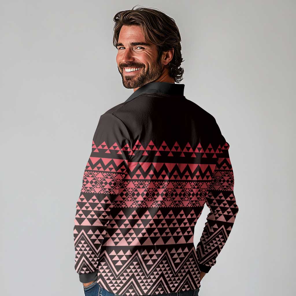 Maori Niho Taniwha Te Wheiao Long Sleeve Polo Shirt Terracotta - Aussie Hoodie