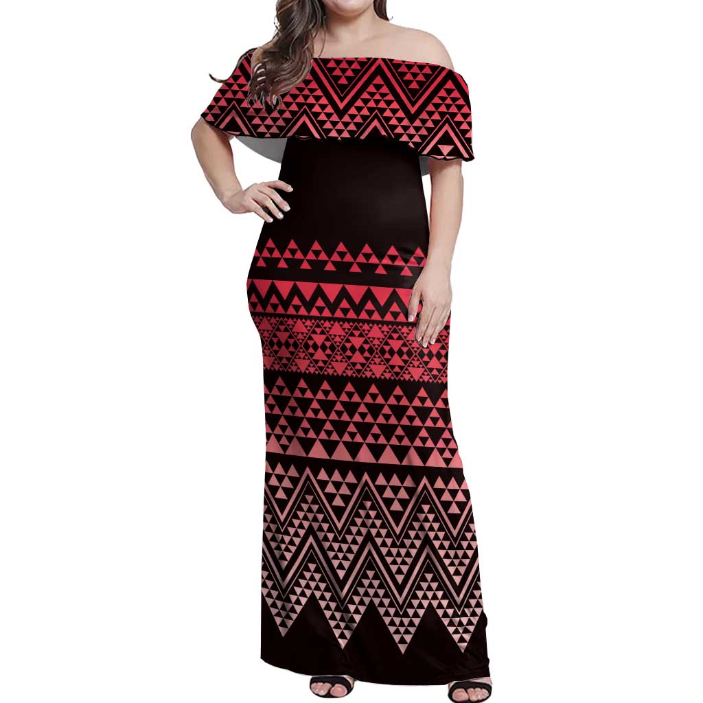 Maori Niho Taniwha Te Wheiao Off Shoulder Maxi Dress Terracotta - Aussie Hoodie