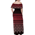 Maori Niho Taniwha Te Wheiao Off Shoulder Maxi Dress Terracotta - Aussie Hoodie