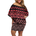 Maori Niho Taniwha Te Wheiao Off Shoulder Short Dress Terracotta - Aussie Hoodie
