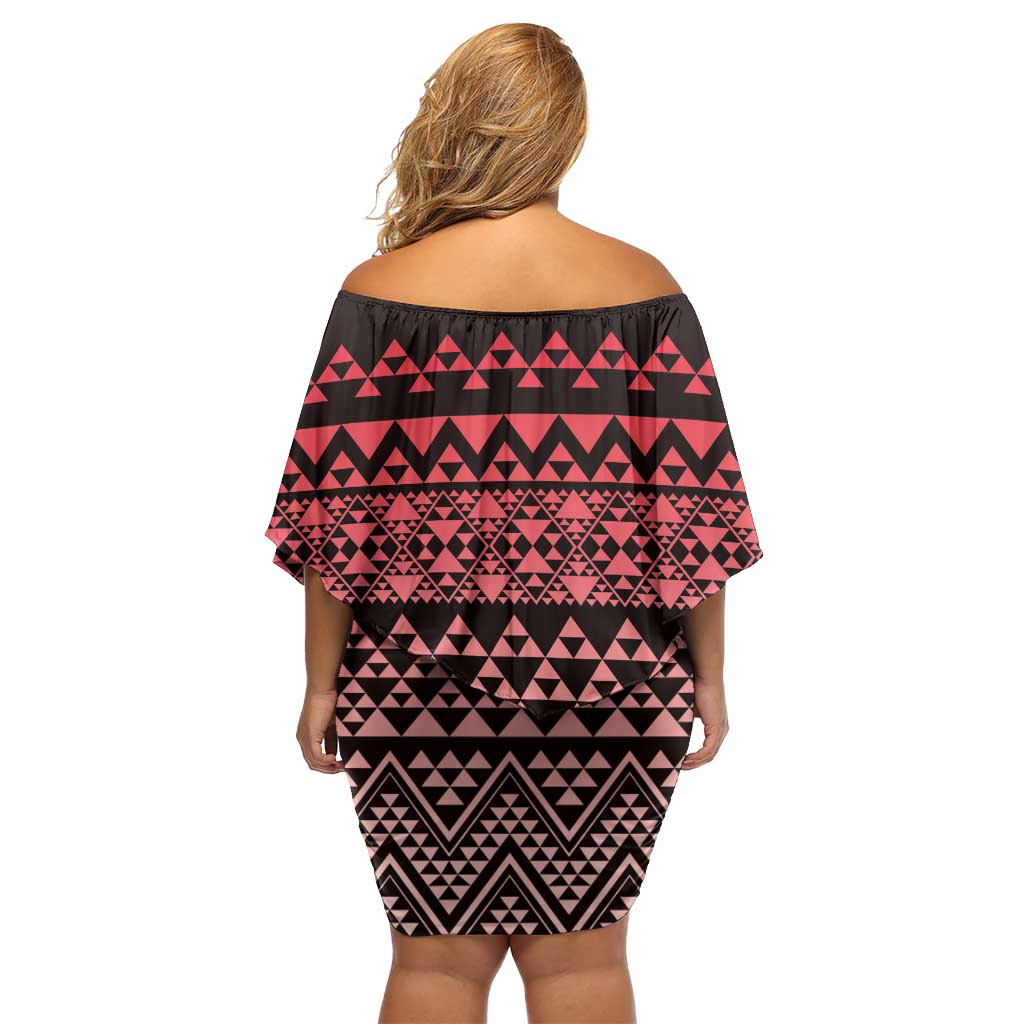 Maori Niho Taniwha Te Wheiao Off Shoulder Short Dress Terracotta - Aussie Hoodie