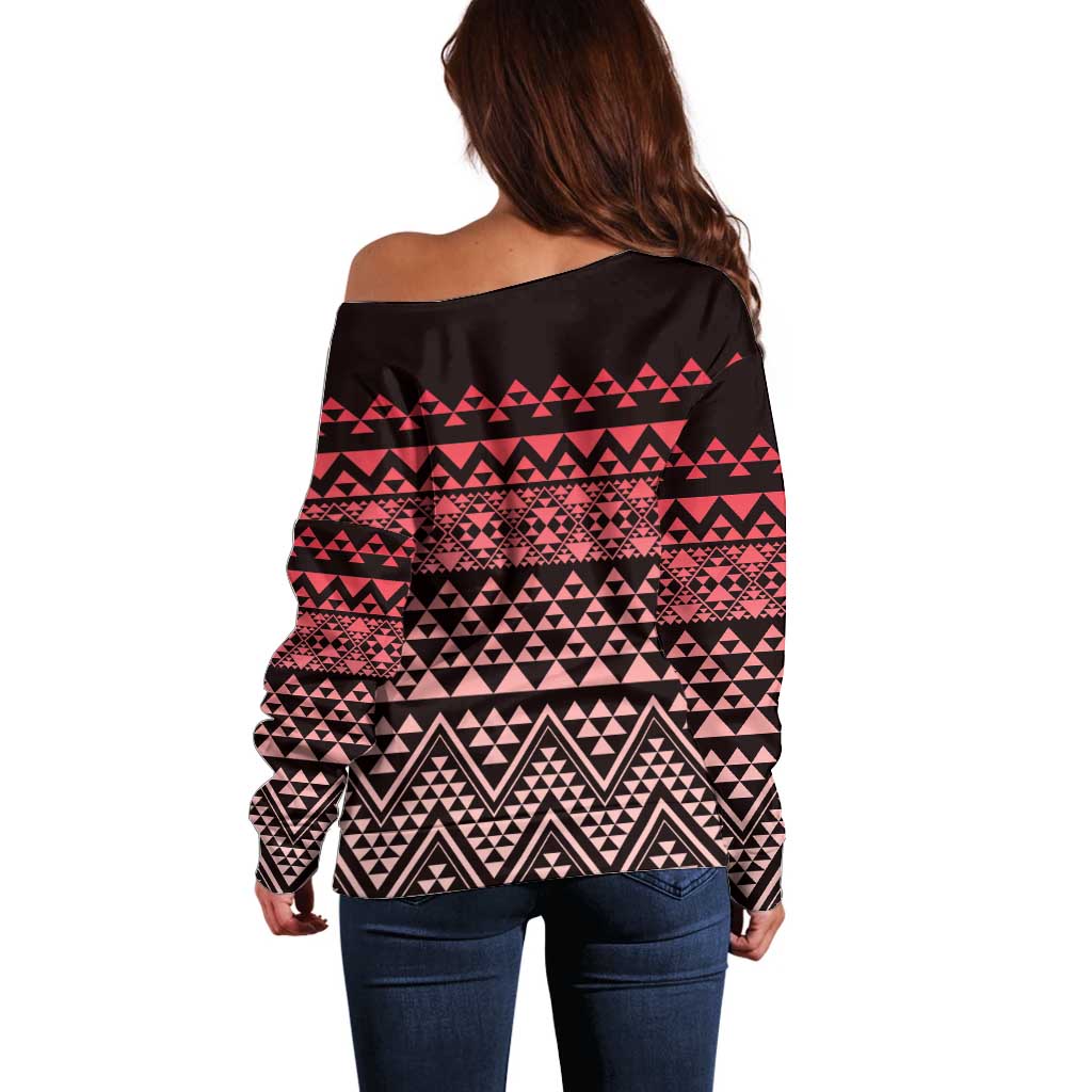 Maori Niho Taniwha Te Wheiao Off Shoulder Sweater Terracotta - Aussie Hoodie