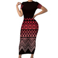 Maori Niho Taniwha Te Wheiao Short Sleeve Bodycon Dress Terracotta - Aussie Hoodie