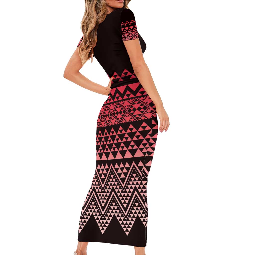 Maori Niho Taniwha Te Wheiao Short Sleeve Bodycon Dress Terracotta - Aussie Hoodie