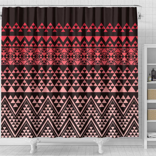 Maori Niho Taniwha Te Wheiao Shower Curtain Terracotta - Aussie Hoodie