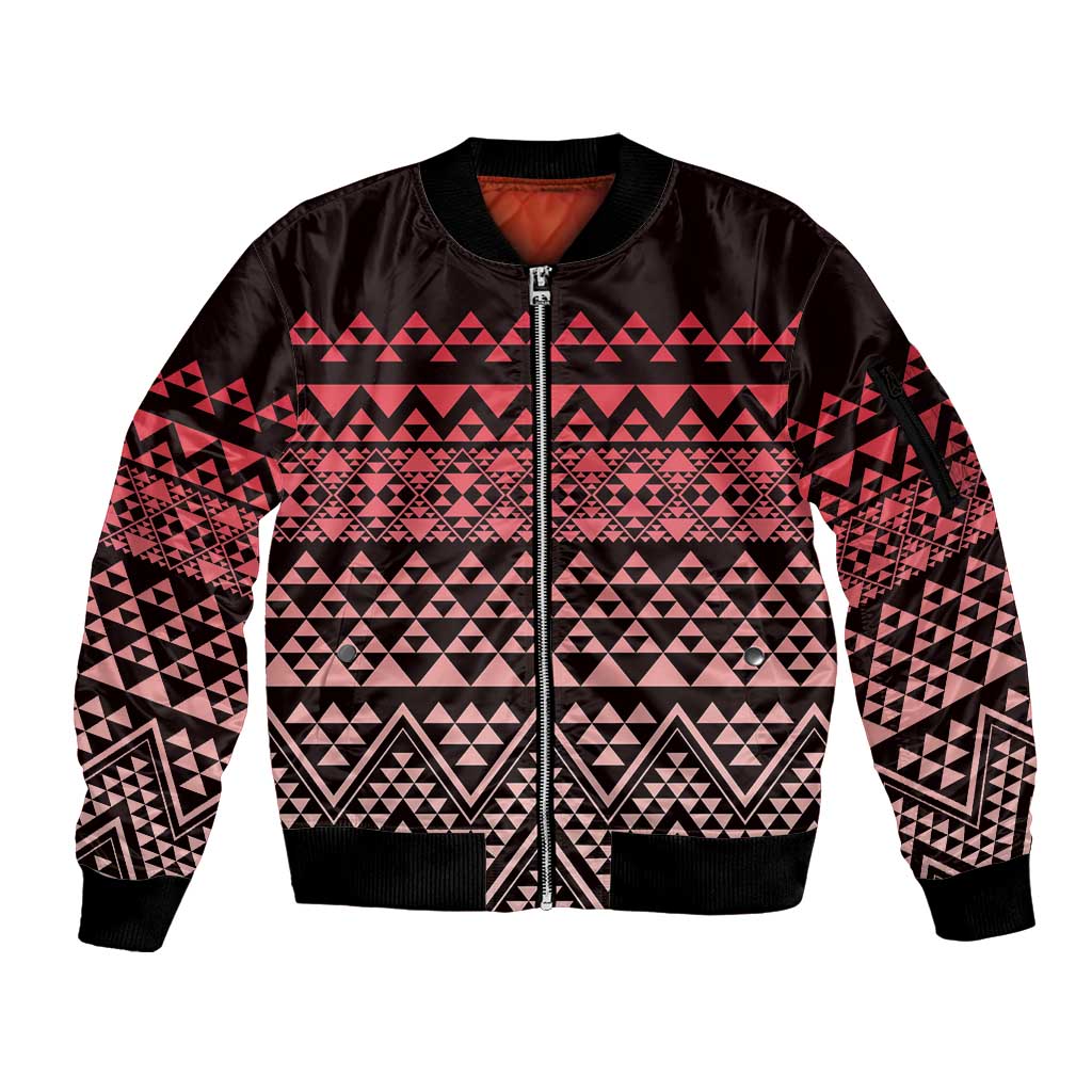 Maori Niho Taniwha Te Wheiao Sleeve Zip Bomber Jacket Terracotta - Aussie Hoodie