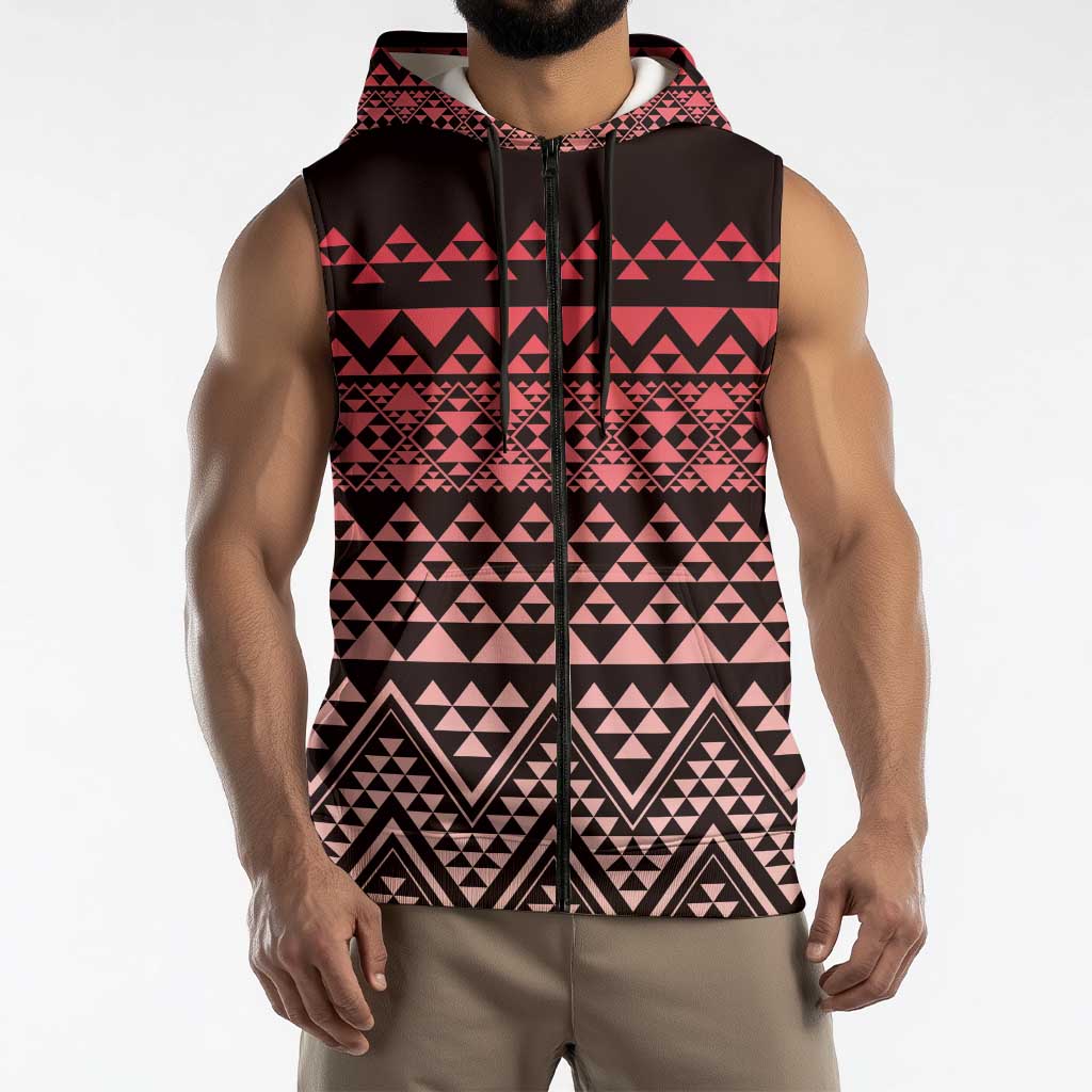Maori Niho Taniwha Te Wheiao Sleeveless Zip Hoodie Terracotta LT7