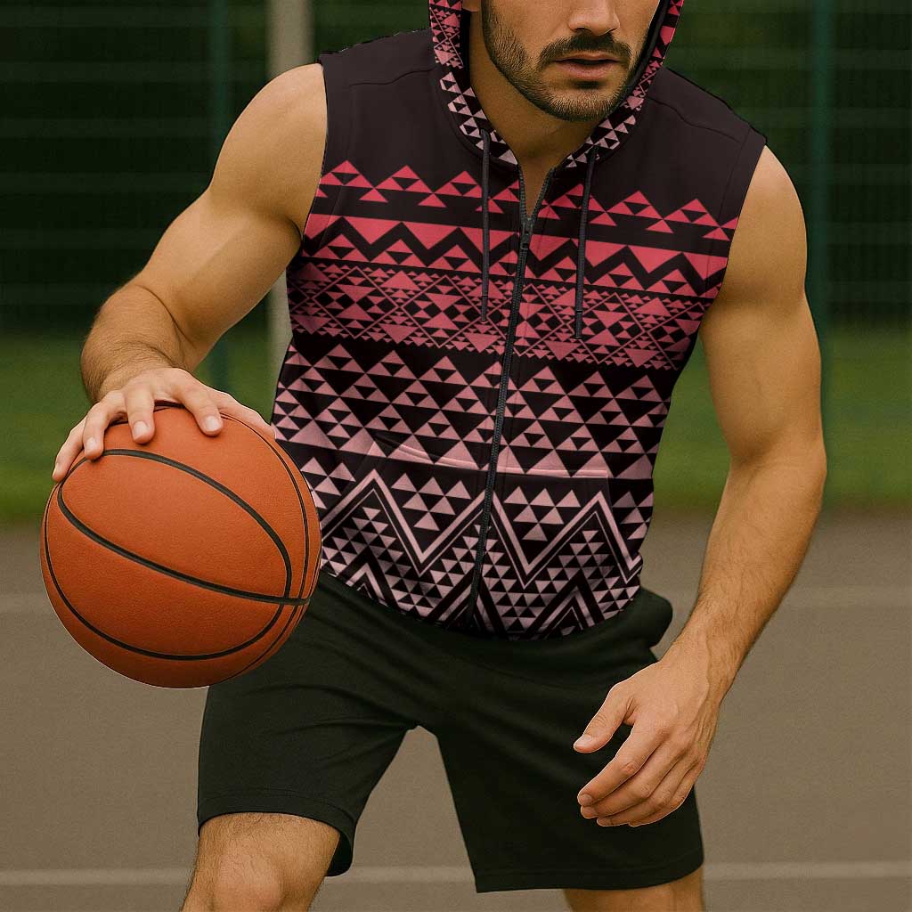 Maori Niho Taniwha Te Wheiao Sleeveless Zip Hoodie Terracotta LT7