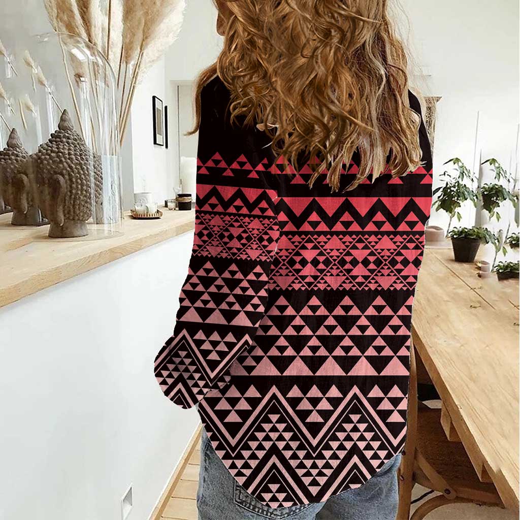 Maori Niho Taniwha Te Wheiao Women Casual Shirt Terracotta - Aussie Hoodie
