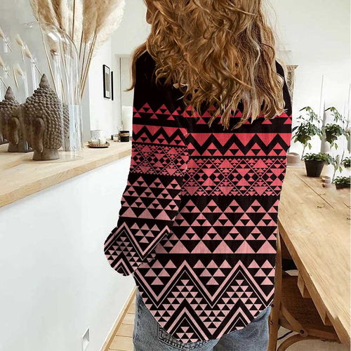 Maori Niho Taniwha Te Wheiao Women Casual Shirt Terracotta - Aussie Hoodie