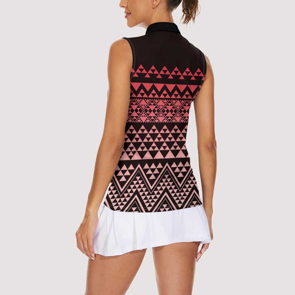 Maori Niho Taniwha Te Wheiao Women Sleeveless Polo Shirt Terracotta - Aussie Hoodie