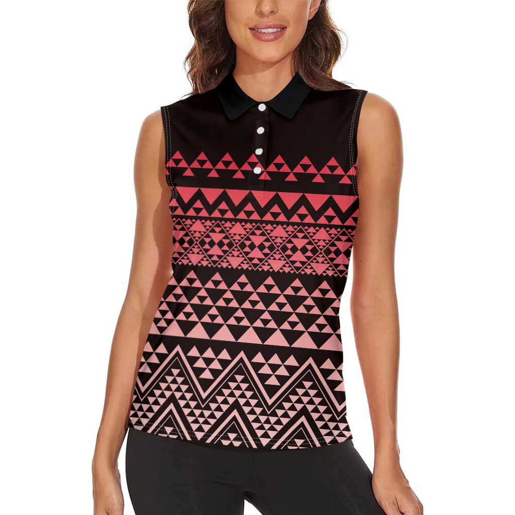 Maori Niho Taniwha Te Wheiao Women Sleeveless Polo Shirt Terracotta - Aussie Hoodie