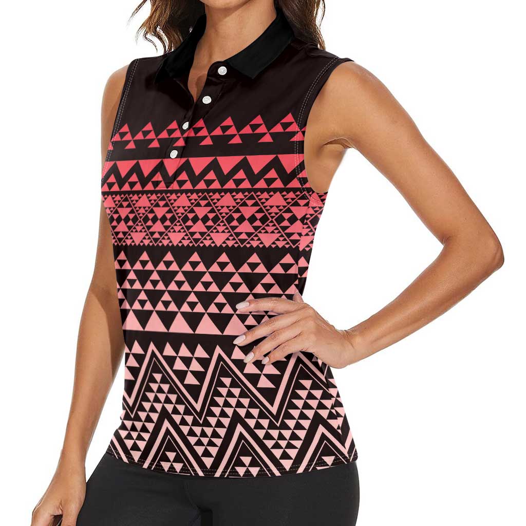 Maori Niho Taniwha Te Wheiao Women Sleeveless Polo Shirt Terracotta - Aussie Hoodie