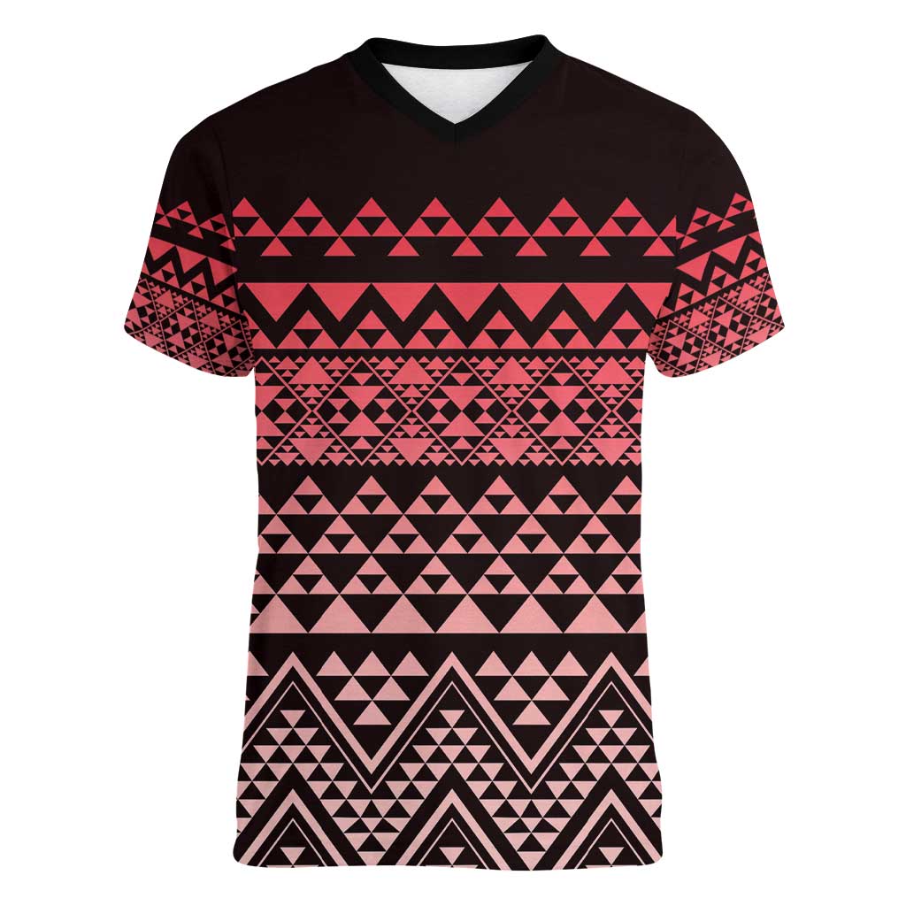 Maori Niho Taniwha Te Wheiao Women V-Neck T-Shirt Terracotta - Aussie Hoodie