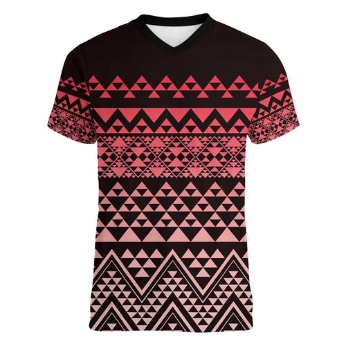 Maori Niho Taniwha Te Wheiao Women V-Neck T-Shirt Terracotta - Aussie Hoodie