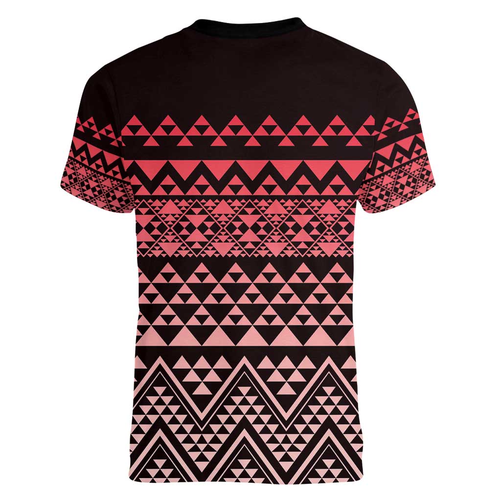 Maori Niho Taniwha Te Wheiao Women V-Neck T-Shirt Terracotta - Aussie Hoodie