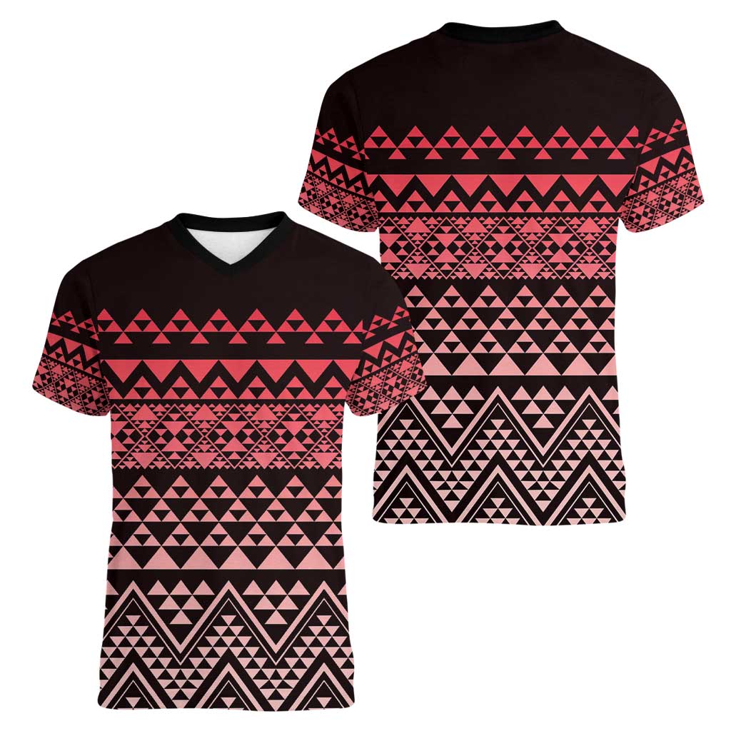 Maori Niho Taniwha Te Wheiao Women V-Neck T-Shirt Terracotta - Aussie Hoodie