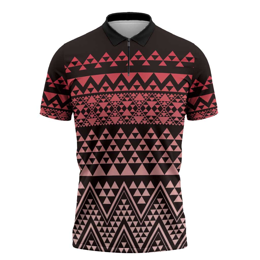 Maori Niho Taniwha Te Wheiao Zipper Polo Shirt Terracotta - Aussie Hoodie