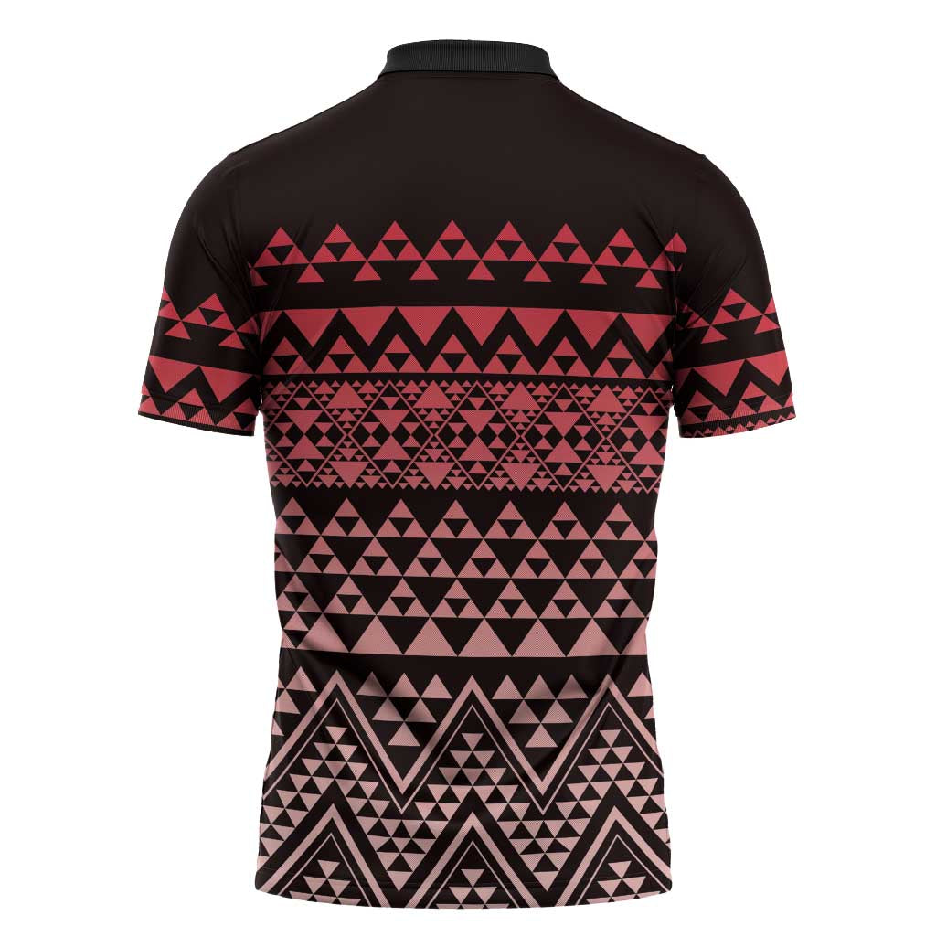 Maori Niho Taniwha Te Wheiao Zipper Polo Shirt Terracotta - Aussie Hoodie