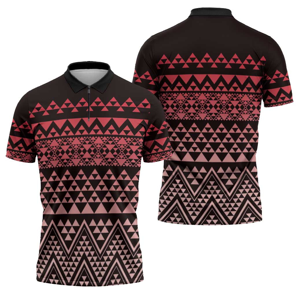 Maori Niho Taniwha Te Wheiao Zipper Polo Shirt Terracotta - Aussie Hoodie