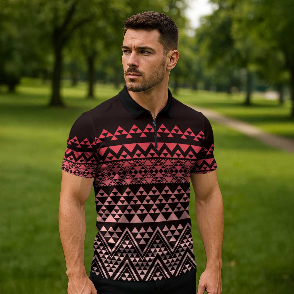 Maori Niho Taniwha Te Wheiao Zipper Polo Shirt Terracotta - Aussie Hoodie