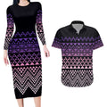 Maori Niho Taniwha Te Wheiao Couples Matching Long Sleeve Bodycon Dress and Hawaiian Shirt Waiporoporo - Aussie Hoodie