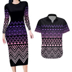 Maori Niho Taniwha Te Wheiao Couples Matching Long Sleeve Bodycon Dress and Hawaiian Shirt Waiporoporo - Aussie Hoodie