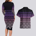 Maori Niho Taniwha Te Wheiao Couples Matching Long Sleeve Bodycon Dress and Hawaiian Shirt Waiporoporo - Aussie Hoodie