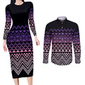 Maori Niho Taniwha Te Wheiao Couples Matching Long Sleeve Bodycon Dress and Long Sleeve Button Shirt Waiporoporo - Aussie Hoodie