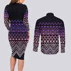 Maori Niho Taniwha Te Wheiao Couples Matching Long Sleeve Bodycon Dress and Long Sleeve Button Shirt Waiporoporo - Aussie Hoodie