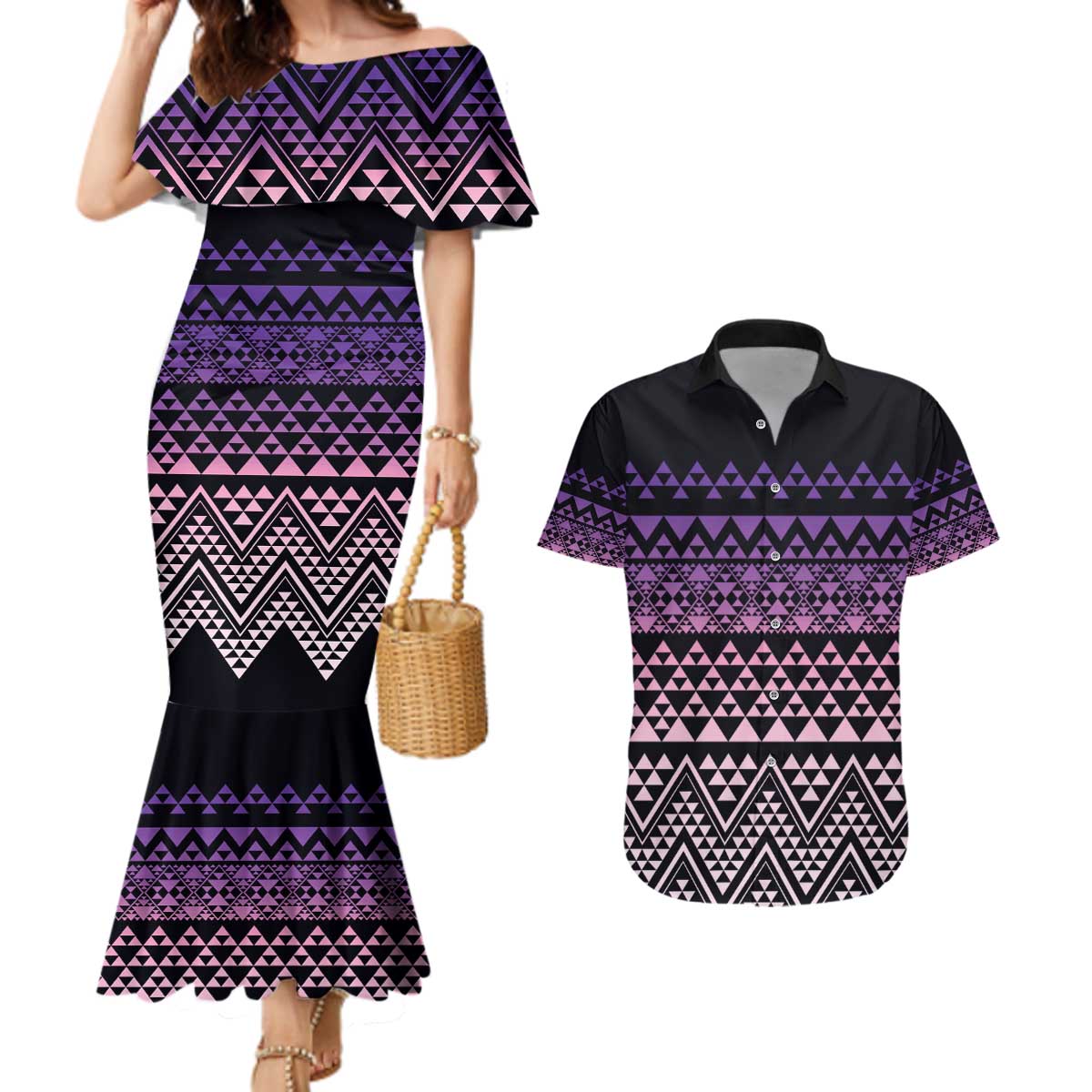 Maori Niho Taniwha Te Wheiao Couples Matching Mermaid Dress and Hawaiian Shirt Waiporoporo - Aussie Hoodie