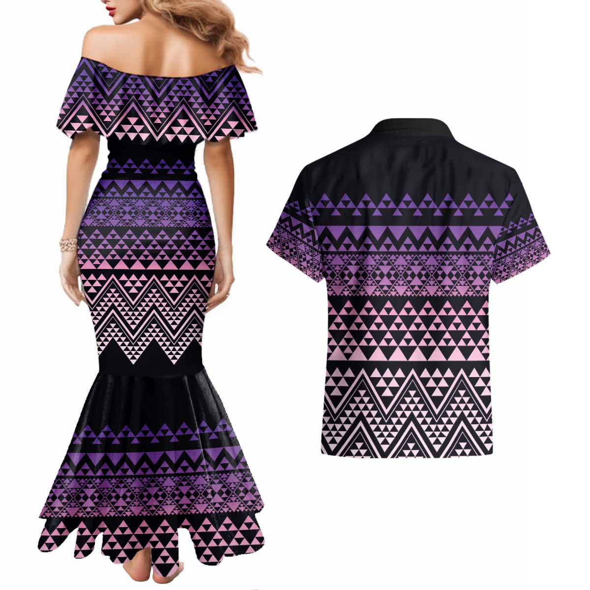 Maori Niho Taniwha Te Wheiao Couples Matching Mermaid Dress and Hawaiian Shirt Waiporoporo - Aussie Hoodie
