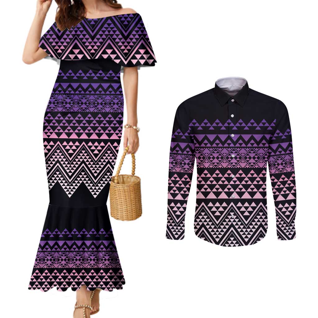Maori Niho Taniwha Te Wheiao Couples Matching Mermaid Dress and Long Sleeve Button Shirt Waiporoporo - Aussie Hoodie