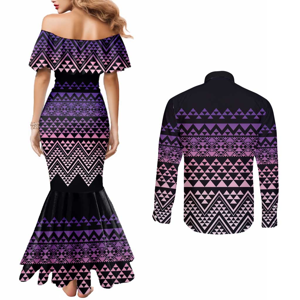 Maori Niho Taniwha Te Wheiao Couples Matching Mermaid Dress and Long Sleeve Button Shirt Waiporoporo - Aussie Hoodie