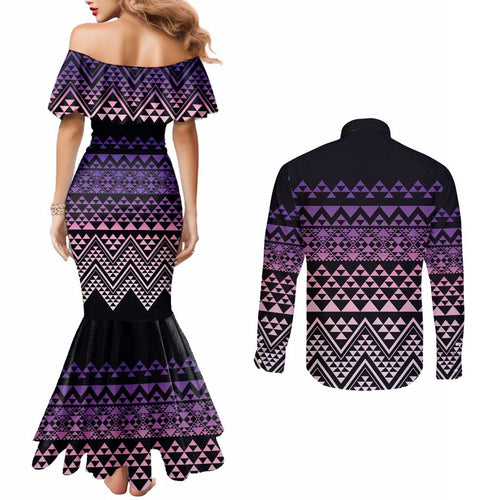 Maori Niho Taniwha Te Wheiao Couples Matching Mermaid Dress and Long Sleeve Button Shirt Waiporoporo - Aussie Hoodie