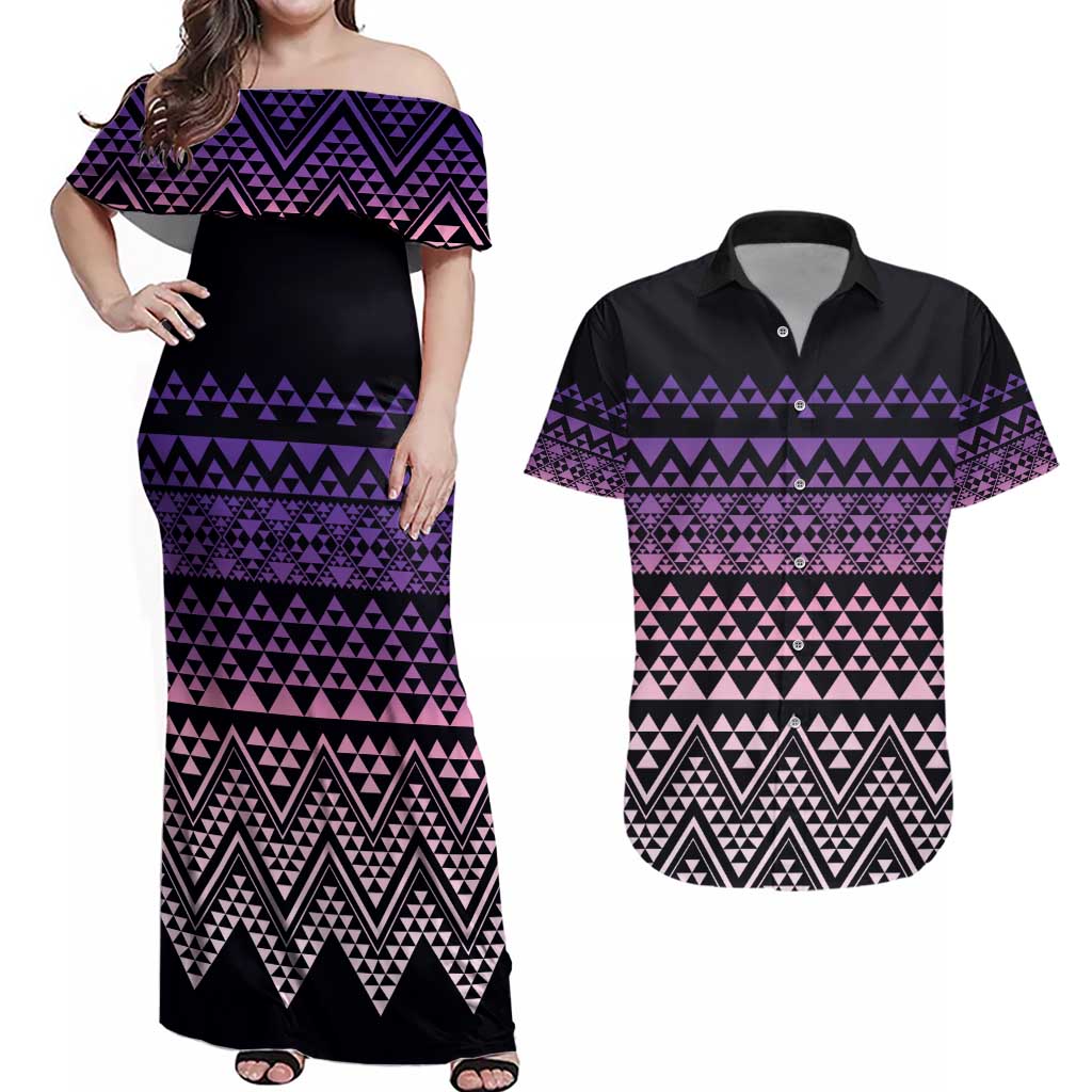 Maori Niho Taniwha Te Wheiao Couples Matching Off Shoulder Maxi Dress and Hawaiian Shirt Waiporoporo - Aussie Hoodie