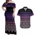 Maori Niho Taniwha Te Wheiao Couples Matching Off Shoulder Maxi Dress and Hawaiian Shirt Waiporoporo - Aussie Hoodie