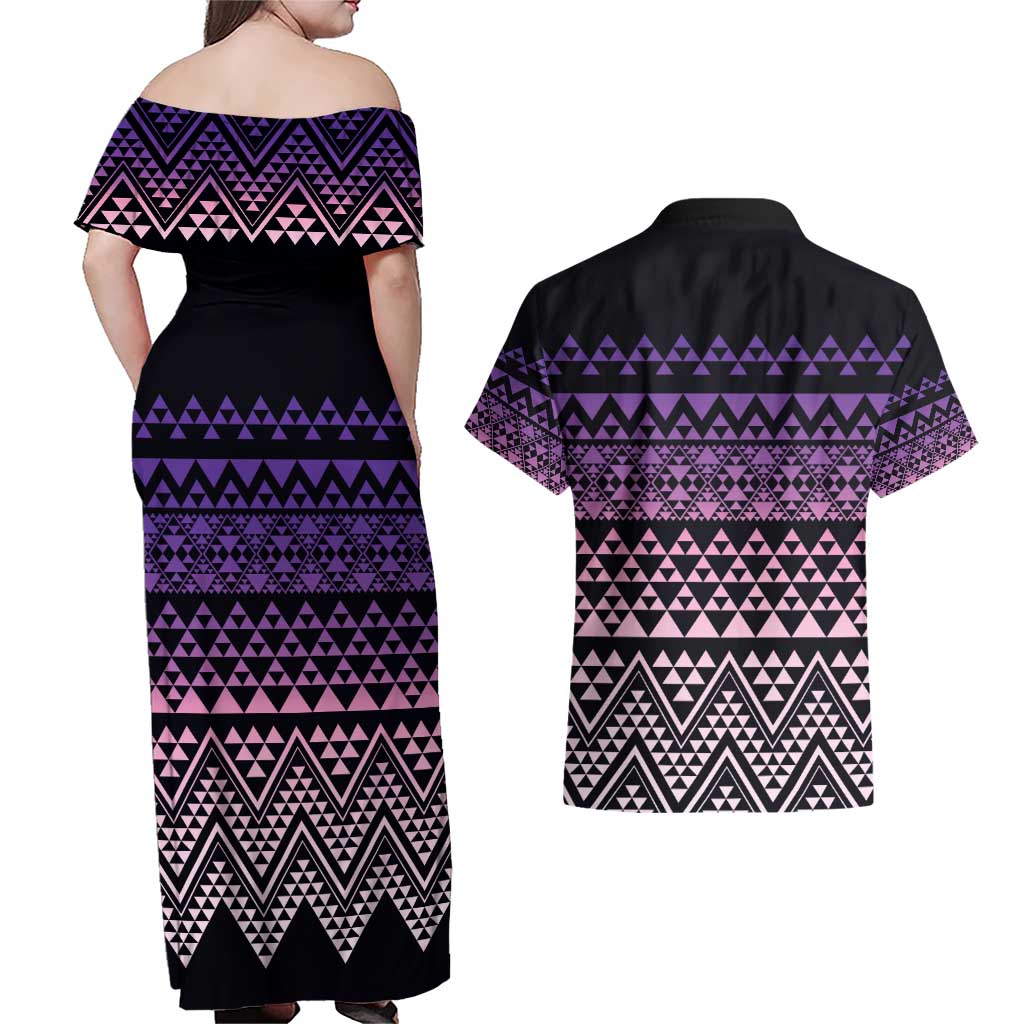 Maori Niho Taniwha Te Wheiao Couples Matching Off Shoulder Maxi Dress and Hawaiian Shirt Waiporoporo - Aussie Hoodie