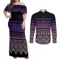 Maori Niho Taniwha Te Wheiao Couples Matching Off Shoulder Maxi Dress and Long Sleeve Button Shirt Waiporoporo - Aussie Hoodie
