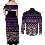 Maori Niho Taniwha Te Wheiao Couples Matching Off Shoulder Maxi Dress and Long Sleeve Button Shirt Waiporoporo - Aussie Hoodie