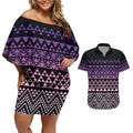 Maori Niho Taniwha Te Wheiao Couples Matching Off Shoulder Short Dress and Hawaiian Shirt Waiporoporo - Aussie Hoodie