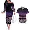 Maori Niho Taniwha Te Wheiao Couples Matching Off The Shoulder Long Sleeve Dress and Hawaiian Shirt Waiporoporo - Aussie Hoodie