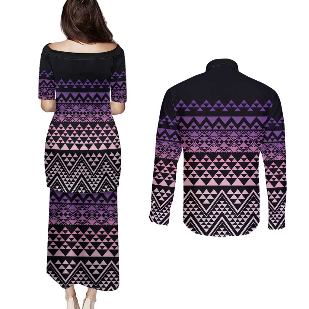 Maori Niho Taniwha Te Wheiao Couples Matching Puletasi and Long Sleeve Button Shirt Waiporoporo - Aussie Hoodie